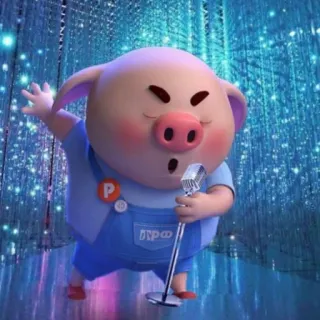 🐷 돼지, 마이크, 노래, 만화, 귀여운, 캐릭터 telegram sticker