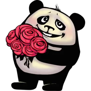 💋 panda, rozen, bloemen, cartoon, schattig, groet, liefde telegram sticker
