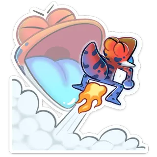 😱 frog, rocket, animal, cartoon, fly, fast, blue telegram sticker