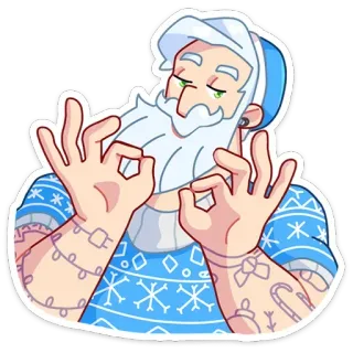 👌 ซานต้า, ท่าโอเค, ท่าทางหยาบคาย, การ์ตูน, คริสต์มาส, รอยสัก telegram sticker