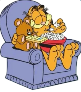 🍿 Garfield desenho animado, gato, tv, pipoca, preguiçoso, tirinhas telegram sticker