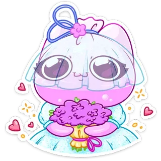 👰 boda, novia, lindo, gato, dibujos animados, flores, amor, velo whatsapp sticker