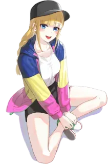 😍 Anime, Dziewczyna, Naklejka, Postać, Czapka, Blond włosy whatsapp sticker