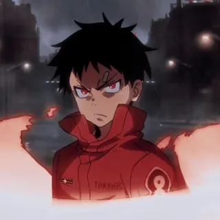 😡 Shinra Kusakabe Fire Force TOKYO85 애니메이션, 불, 빨간색, 캐릭터, 소방관 telegram sticker