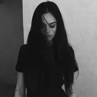 🥀 femme, fille, noir et blanc, portrait, cheveux whatsapp sticker
