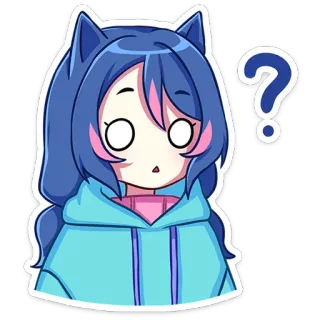 ❓ 애니메이션, 고양이 소녀, 귀여운, 만화, 질문, 파란 머리, 스티커, 혼란 telegram sticker