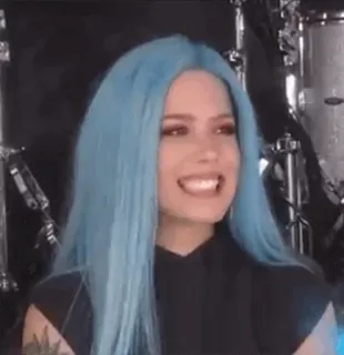 😐 Halsey นักร้อง, นักดนตรี, ผมสีฟ้า, ผู้หญิง, ภาพเหมือน telegram sticker