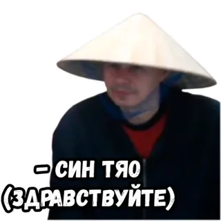 🖐 СИН ТЯО (ЗДРАВСТВУЙТЕ) kapelusz, osoba, naklejka, azjatycki telegram sticker