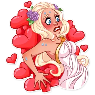 😰 rubia, corazones, vestido, mujer, dibujos animados, amor whatsapp sticker
