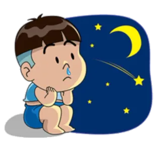 🤔 アニメ, 男の子, 泣く, 悲しい, 夜, 月, 星 telegram sticker