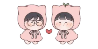 ▫️ kawaii, lindo, amor, pareja, melocotón, dibujos animados whatsapp sticker