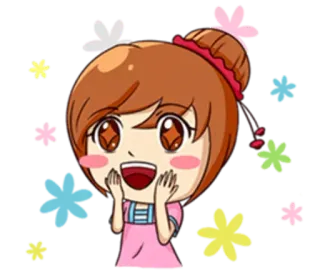 😮 Desenho animado, Menina, Bonito, Feliz, Kawaii whatsapp sticker
