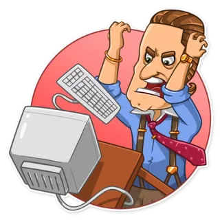 🔥 Stress, Escritório, Computador, Frustração, Raiva, Desenho animado telegram sticker