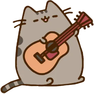 🎸 Pusheen 猫, 可愛い, プシーン, ギター, 音楽, 漫画 telegram sticker
