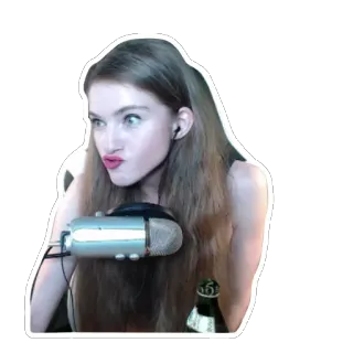 😚 женщина, микрофон, длинные волосы, бутылка, человек telegram sticker