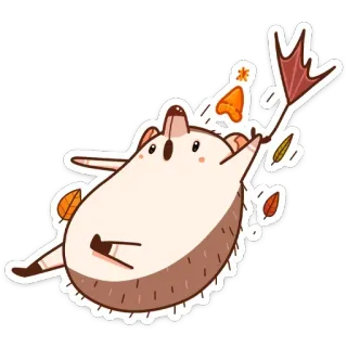 🍂 igel, cartoon, herbst, herbst, blätter, süß, tier, aufkleber telegram sticker