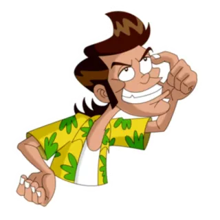 😌 dibujos animados, personaje, tonto, gracioso, expresión facial, camisa hawaiana, payaso telegram sticker