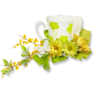 🌹 чашка, чай, цветы, весна, желтый, цветочный, листья, бабочка telegram sticker