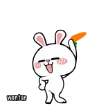 🐰 wontor conejo, zanahoria, lindo, animal, blanco, dibujo telegram sticker