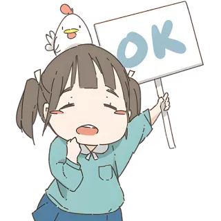 👌 OK cartoon, girl, chicken, ok, sign, approval telegram sticker
