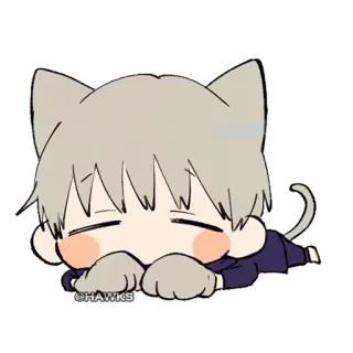 😴 @HAWKS Chibi, Katze, Neko, Süß, Schlafend, Kawaii, Tier, Cartoon telegram sticker