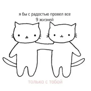 💌 я бы с радостью провел все 9 жизней 
только с тобой Katzen, Liebe, Freundschaft, Cartoon, Süß, Tiere telegram sticker