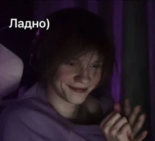 😇 Ладно) person, porträt, drinnen, lächeln, russisch telegram sticker