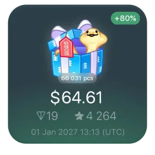 🎁 2025
66 031 pcs
$64.61
19
4 264
01 Jan 2027 13:13 (UTC)
+80% 礼物, 蛇, 卡通, 数字货币, 虚拟礼物, 贴纸 telegram sticker