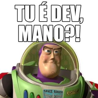 💻 Buzz Lightyear Toy Story TU É DEV, MANO?! Buzz Lightyear, Toy Story, sviluppatore, programmatore, programmazione, cartone animato, domanda telegram sticker