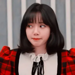 🍓 femme, portrait, asiatique, k-pop, cheveux noirs, rouge, carreaux telegram sticker