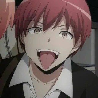 💈 Karma Akabane Assassination Classroom Anime, Personaje, Lengua, Expresión, Pelo rojo, Masculino telegram sticker