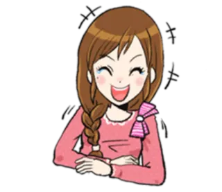 😂 woman, smiling, cartoon, happy, braid, pink telegram sticker