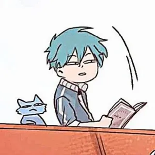 🎸 อนิเมะ, การ์ตูน, อ่านหนังสือ, เด็กผู้ชาย, แมว, ภาพประกอบ telegram sticker