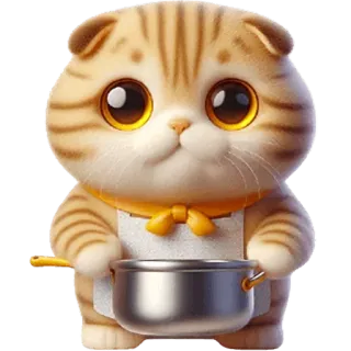 👩‍🍳 mèo, nấu ăn, dễ thương, tạp dề, nồi, mèo con, động vật, đầu bếp telegram sticker