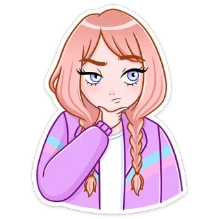 🤔 девушка, думает, аниме, мультфильм, задумчивая, милая telegram sticker