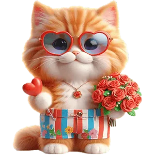💐 mèo, mèo con, trái tim, kính, hoa, hoa hồng đỏ, dễ thương telegram sticker
