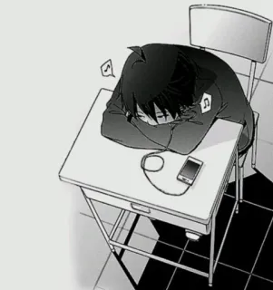 🥀 Anime, Chłopak, Sen, Biurko, Krzesło, Słuchawki telegram sticker