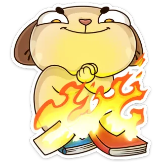😈 dessin animé, chien, feu, livres telegram sticker
