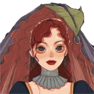 🌺 woman, portrait, red hair, dress, illustration, digital art, fashion, vintage telegram sticker