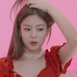 🥟 mulher, vestido vermelho, colar de pérolas, beleza, retrato whatsapp sticker