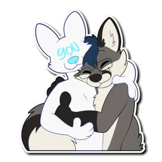 🤗 you furry, hug, couple, anthropomorphic, affectionate, cartoons telegram sticker