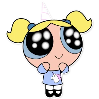 🦄 Bubbles Powerpuff Girls cartone animato, ragazza, bolle, unicorno, carino telegram sticker