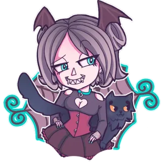 😏 스티커, 박쥐, 고양이, 고딕, 만화, 귀여운 telegram sticker