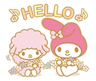 👋 My Melody HELLO Sanrio, Kawaii, Fofo, Flores, Saudação telegram sticker