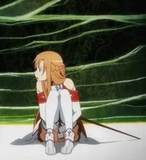 🍂 Asuna Sword Art Online Anime, Pedang, Gadis, Duduk, Asuna whatsapp sticker