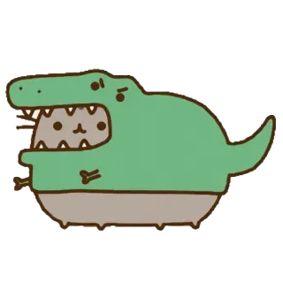 🐊 Pusheen mèo, khủng long, màu xanh lá cây, hoạt hình, động vật telegram sticker