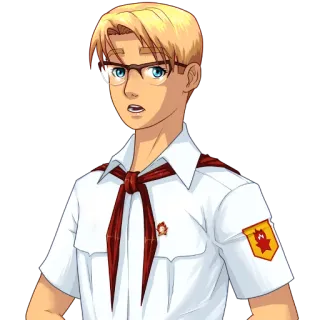 😟 menino, adolescente, uniforme, jovem pioneiro, soviético, óculos telegram sticker