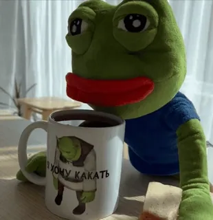 😍 Shrek Я ХОЧУ КАКАТЬ rã, pelúcia, Shrek, caneca, chá, meme, engraçado whatsapp sticker