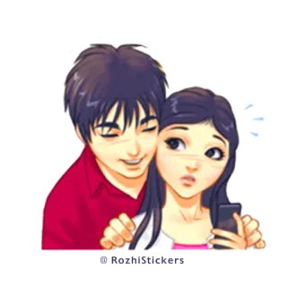 😘 kreskówka, para, romans, anime, relacja telegram sticker