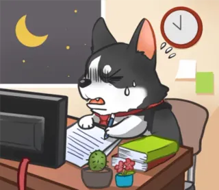 🤕 dog, cartoon, work, desk, tired, stress, deadline telegram sticker